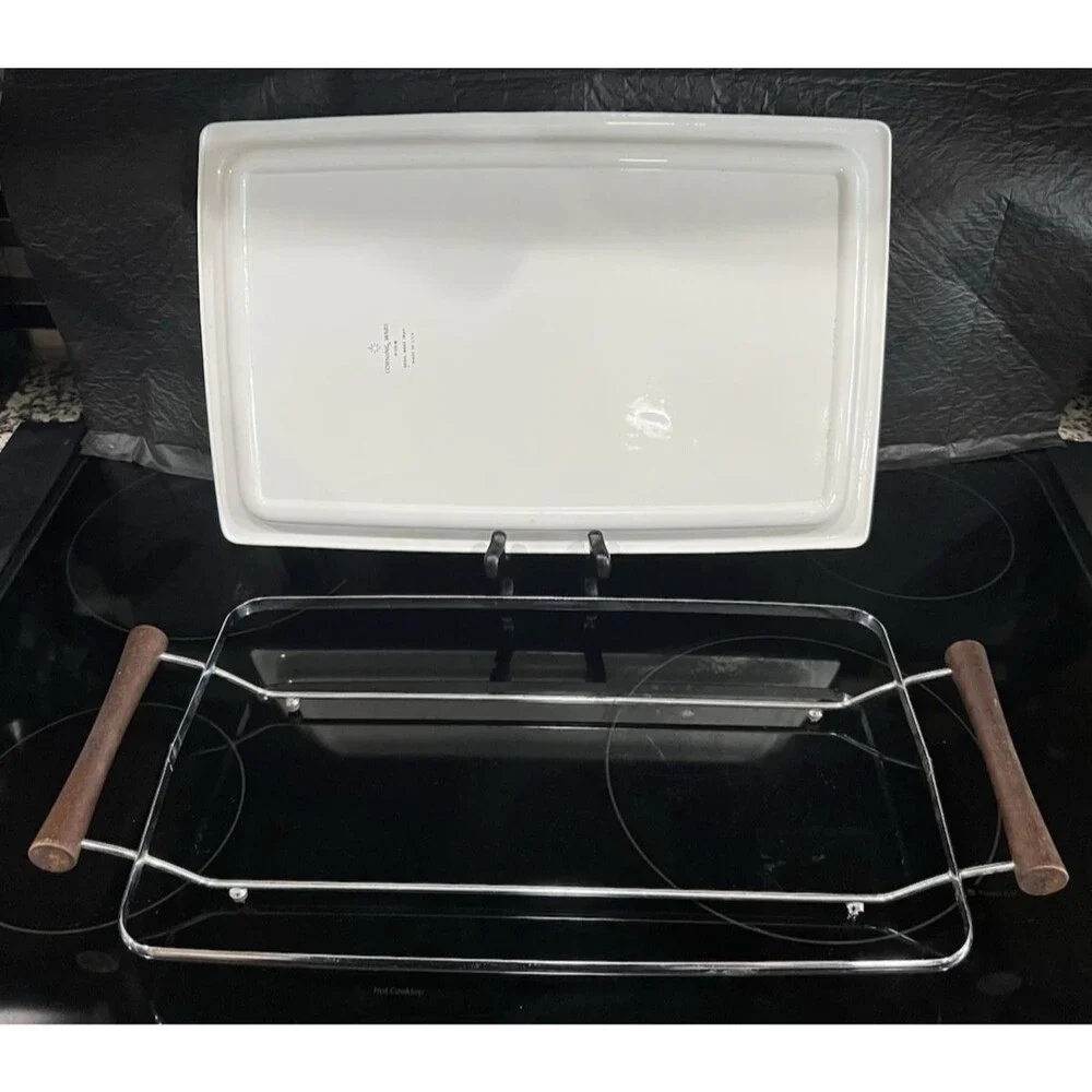 Vtg Corning Ware Blue Cornflower Broil Bake Tray P-35-B w/ Cradle 16x10 Roaster
